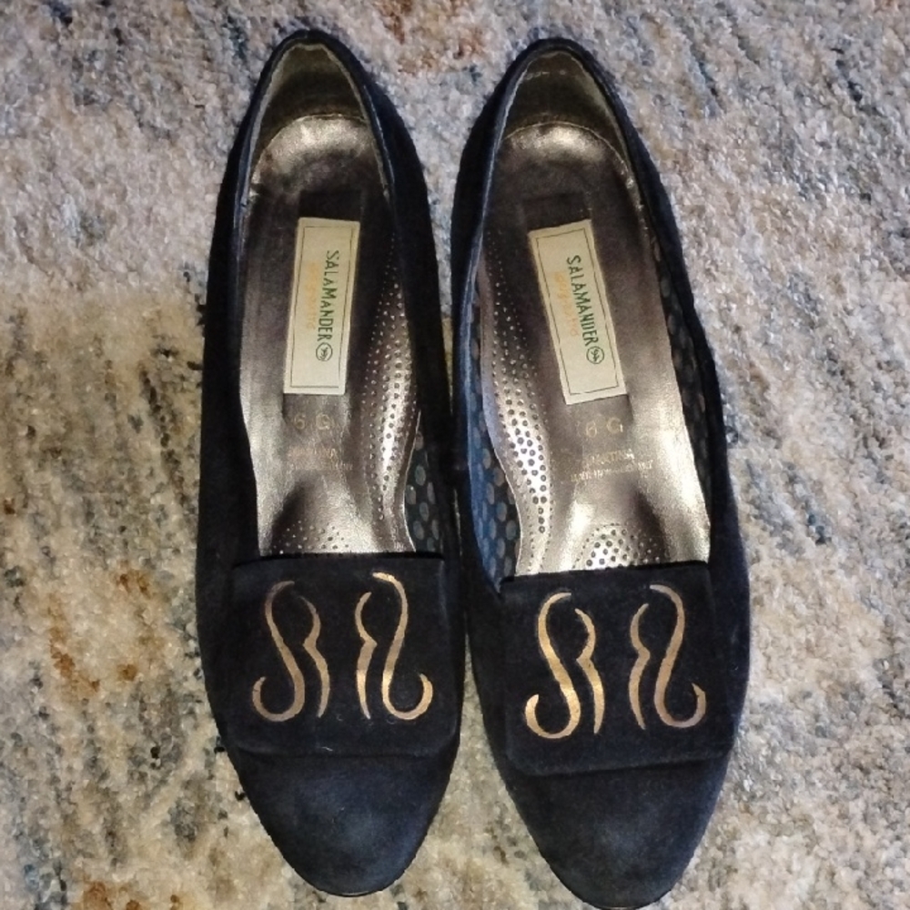 Salvatore Ferragamo Black Loafers with Gold Detailing